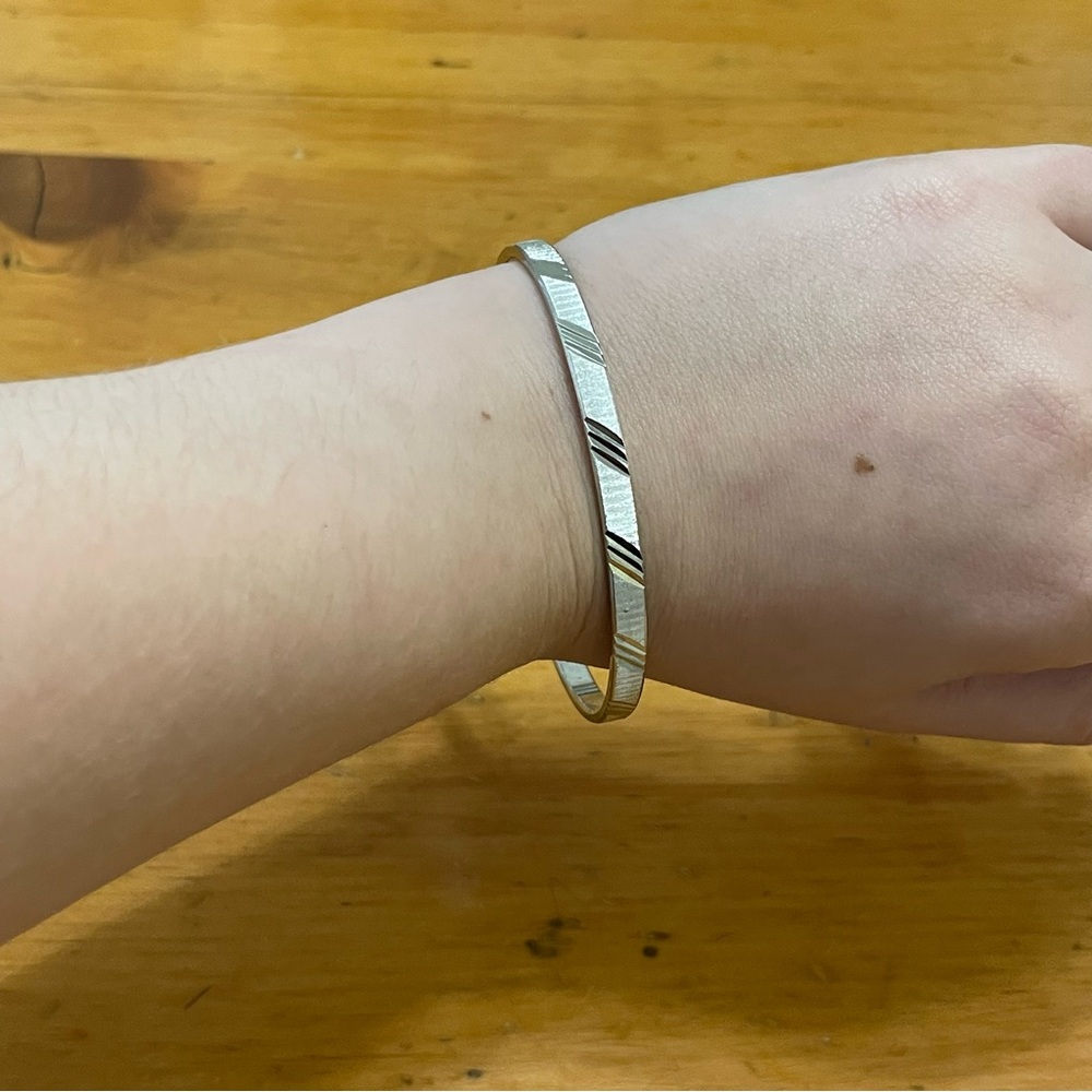 Monet Silver-Tone Diagonal Pattern Engraved Bangl… - image 3